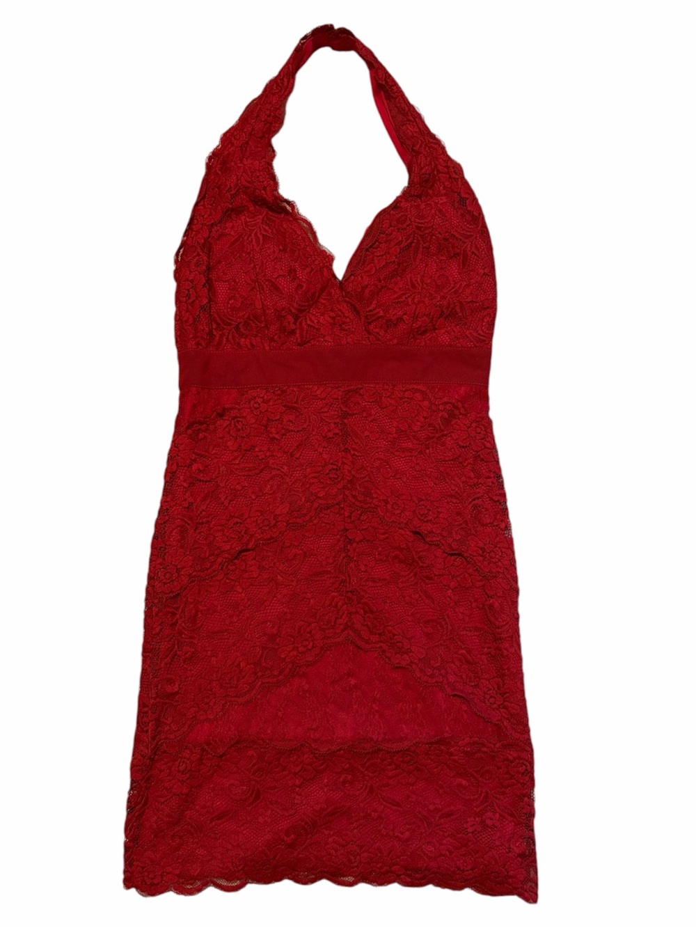 Sabora Red Lace Dress with Halter Detail